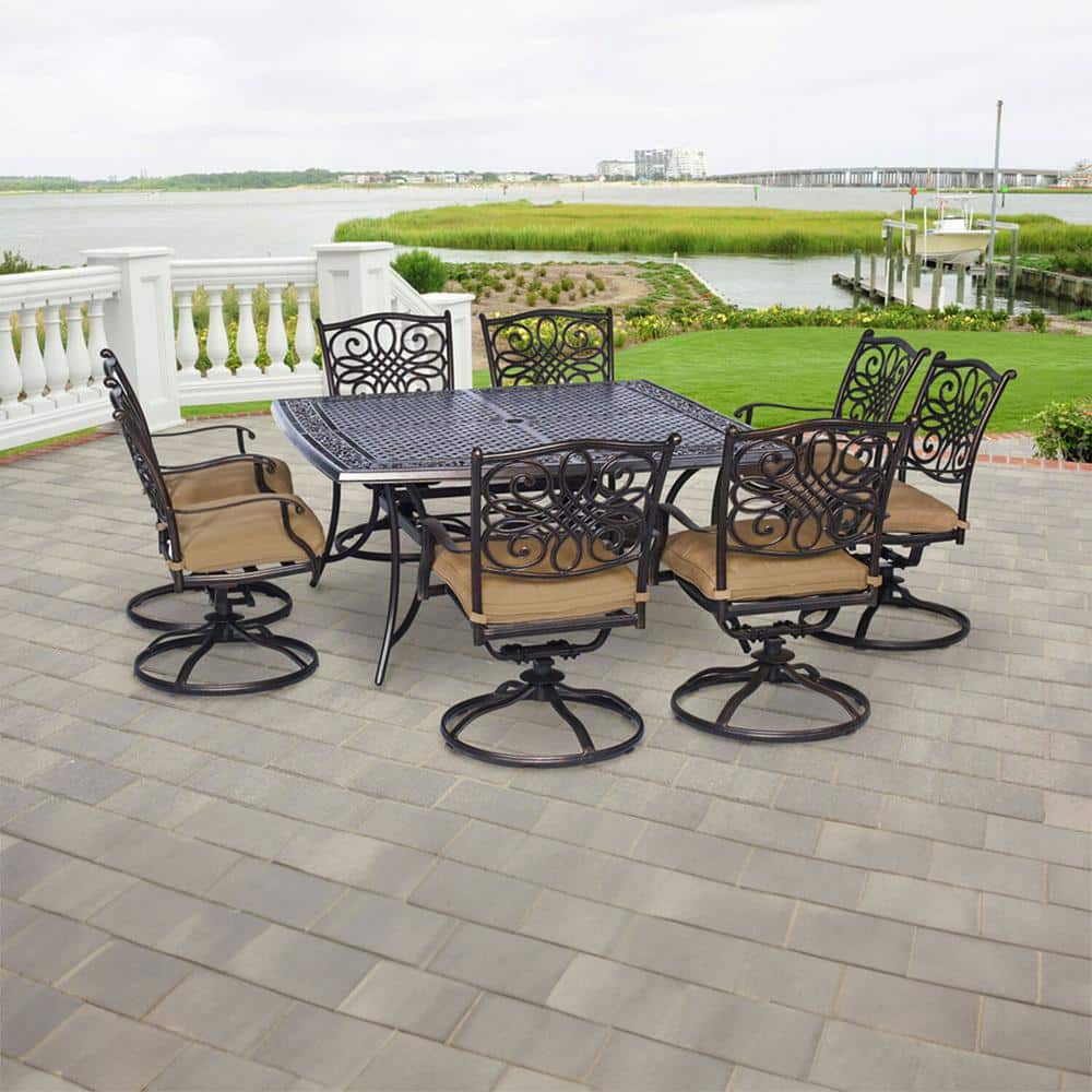 Bronze Aluminum 9-Piece Outdoor Dining Set with Natural Cushions
