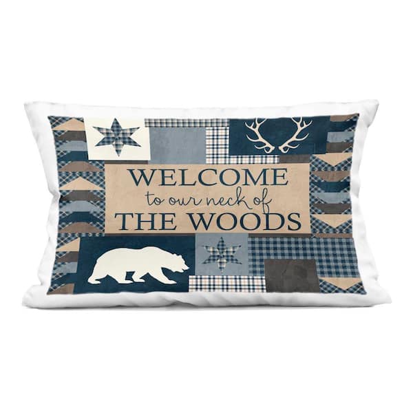 Our Neck of Woods Motif Blue Plaid Zipper Polyester 14 in. X 20 in. Throw Pillow