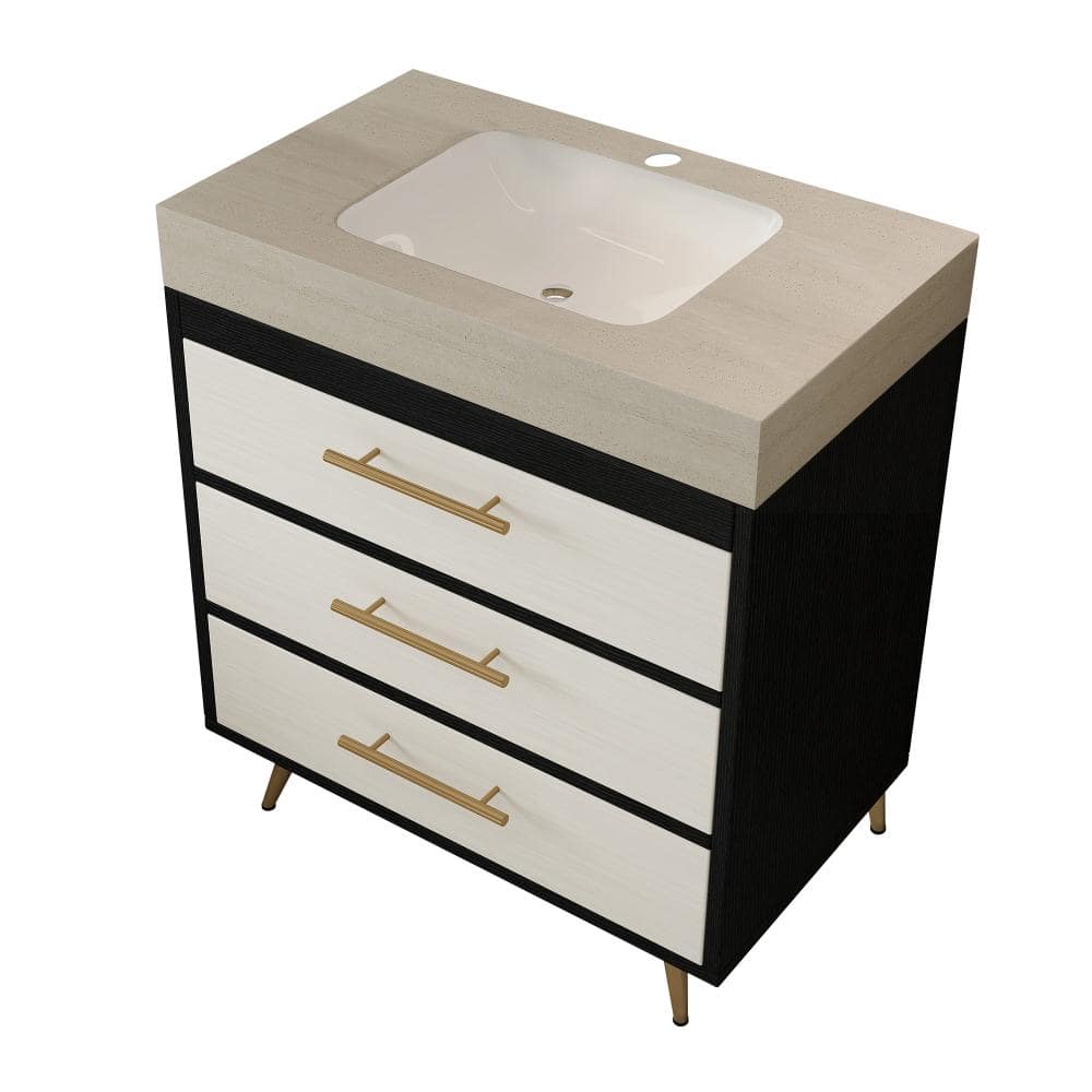 30 in. FreeStanding Bath Vanity in Black with Stone Gray Sintered Stone Top price history on PriceWatchPro