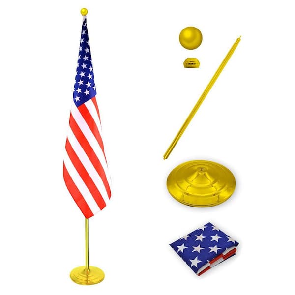 6-8FT Flag Pole Kit with Weighted & Thickened Base, Aluminum Commercial Indoor Flagpole, Golden 1 Pack