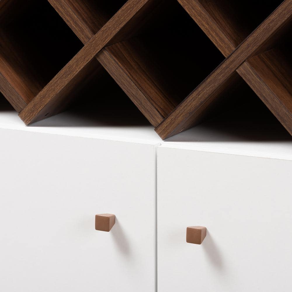Serafino White and Walnut Mid-Century Modern Wine Cabinet
