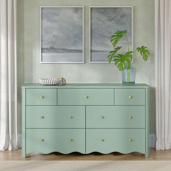 green blue dresser Plank+Beam Sutton 7 Drawer teal dresser ideas