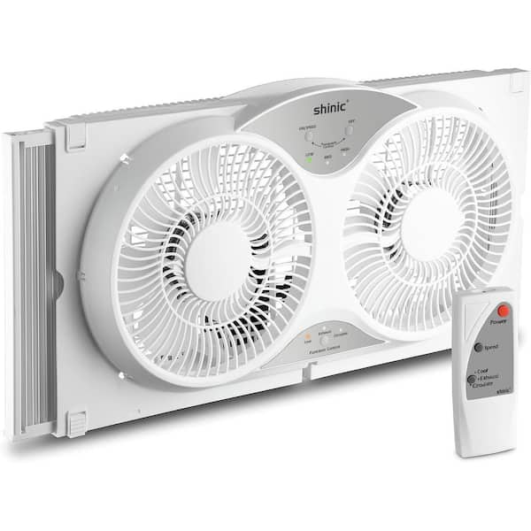 Twin 9" Blades Window Fan with Bug Screen, 23.5" to 37" Adjustable Window Exhaust Fan for Kids Bedroom Living Room