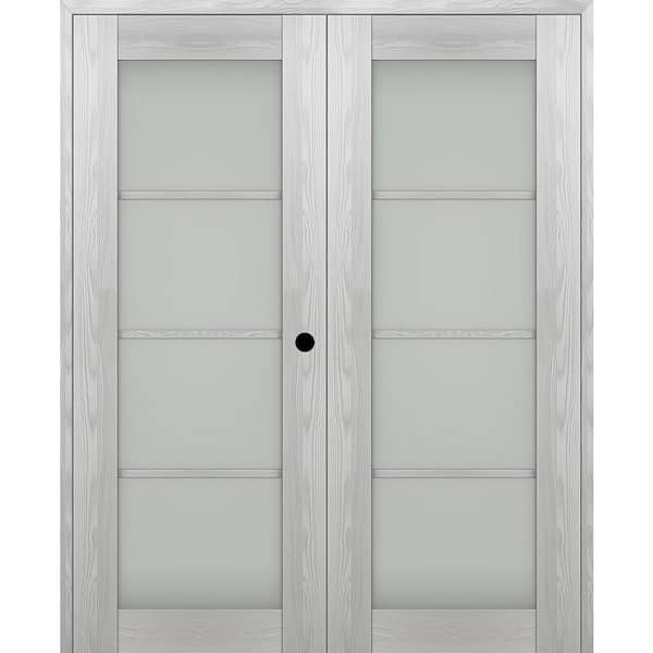 Belldinni Vona 48"x 80" Left Hand Active 4-Lite Frosted Glass Ribeira Ash Wood Composite Double Prehung French Door