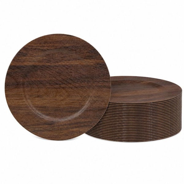 13 in. Round Plastic Charger, Brown Plate Chargers for Wedding Party Dinner Table Setting (Set of 24)