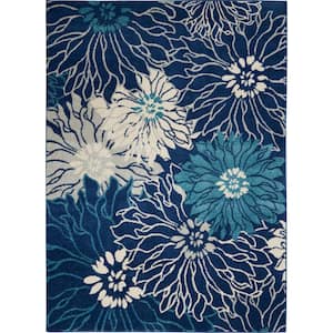 Passion Navy/Ivory 5 ft. x 7 ft. Floral Contemporary Area Rug