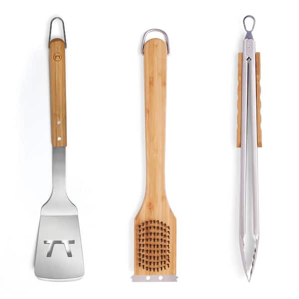3-Piece Verde Collection, Spatula, Tong, and Grill Brush with Scraper Set