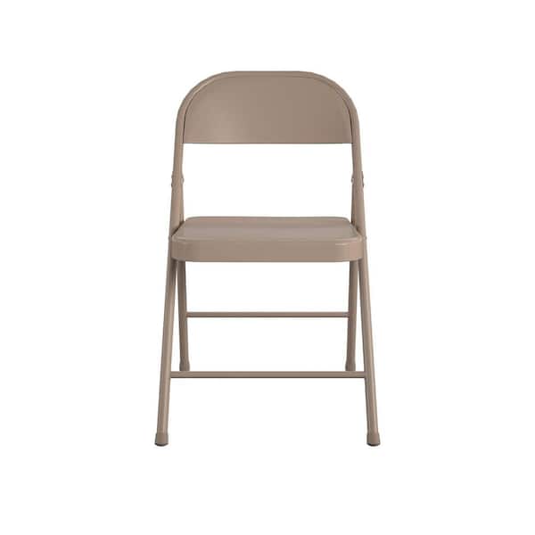 Cosco SmartFold Beige Linen Steel Seat Folding Utility Chair (Set of 4)