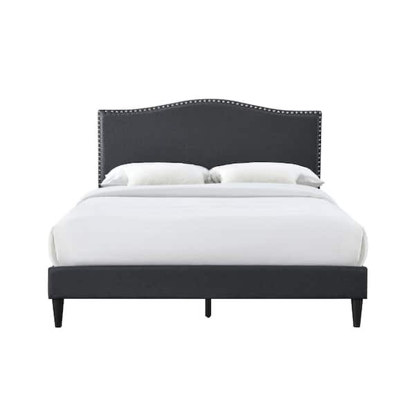 Furnishings Direct Dogwood Charcoal Gray Upholstered King Platform Bed with Arched Nailhead Headboard