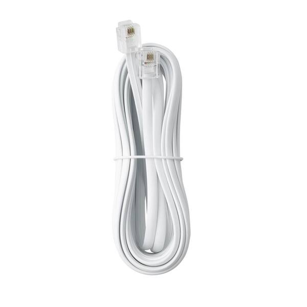 Eagle 15' FT Telephone Cord White 4 Conductor with RJ11 Plugs Phone Cable 6P4C 