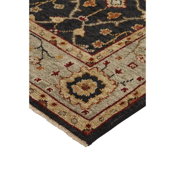2 ft. x 8 ft. Black, Gold Floral Area Rug