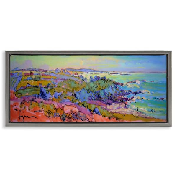 Stupell Industries Sunset Beachgoers View by June Erica Vess Gray Floater Frame Nature Graphic Art Print 11 in. x 25 in.