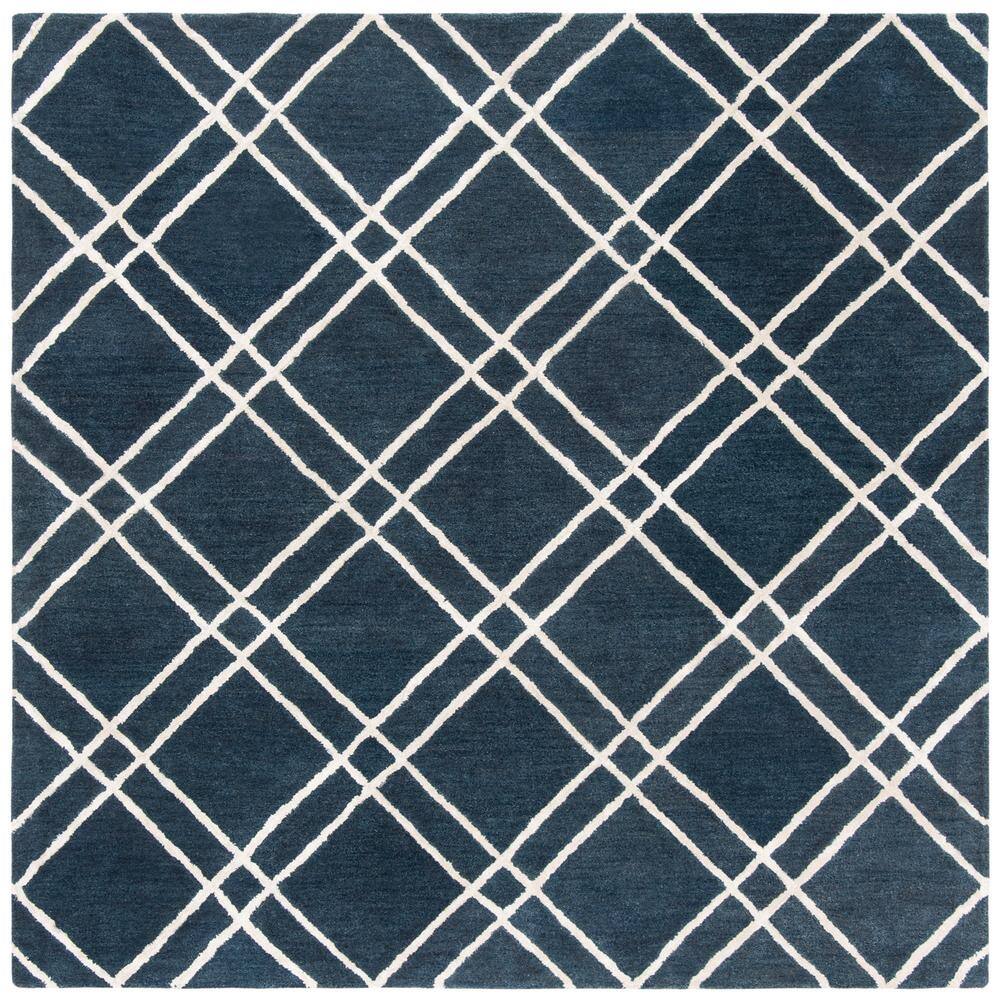 Handmade Blue Wool Tufted Square Area Rug 47"
