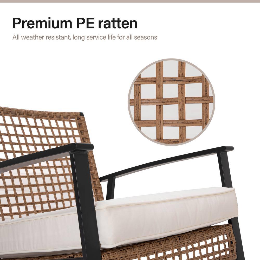 Beige Cushioned Steel Frame 3-Piece Patio Rocking Set