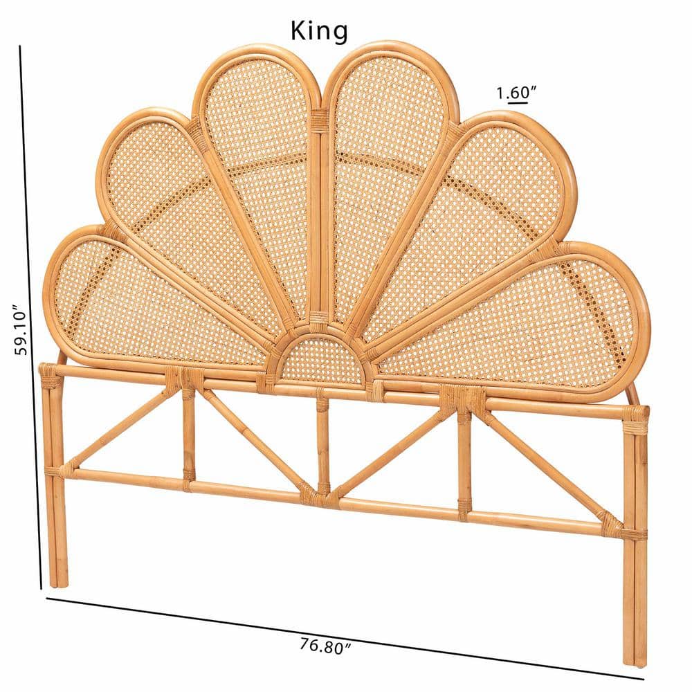 Flower Light Honey Brown Rattan Queen Standalone Headboard - thumbnail 9