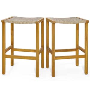 HONEY JOY Acacia Wood Outdoor Bar Stools Patio Bar Stools with