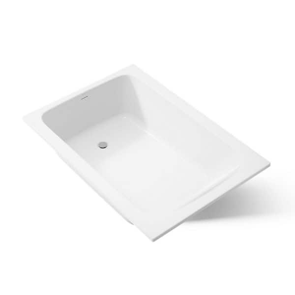Avec 60 in. x 42 in. Rectangular Soaking Bathtub with Reversible Drain in White
