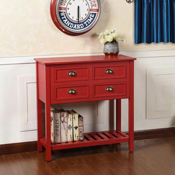 StyleCraft Tipton 32 in. Antique Red Rectangle MDF Console Table