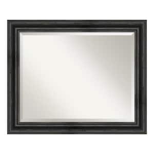 Rustic Pine Black 33.5 in. x 27.5 in. Beveled Rectangle Wood Framed Bathroom Wall Mirror in Black