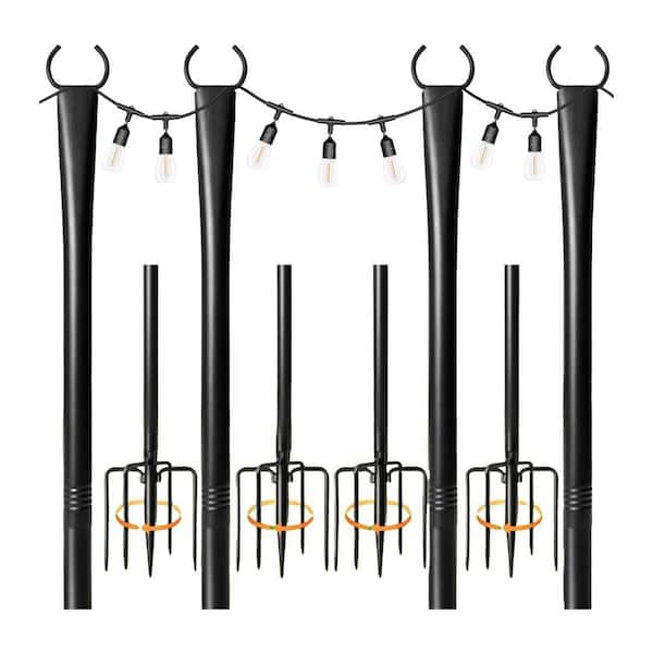 Phewnyzo 10 ft. Adjustable Metal String Light Poles with Fork, 4-Pack for Outdoor Use