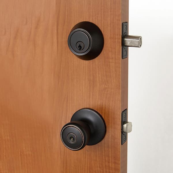 Terrace Oil Rubbed Bronze Entry Door Knob and Single Cylinder Deadbolt with Universal 6-Way Latch
