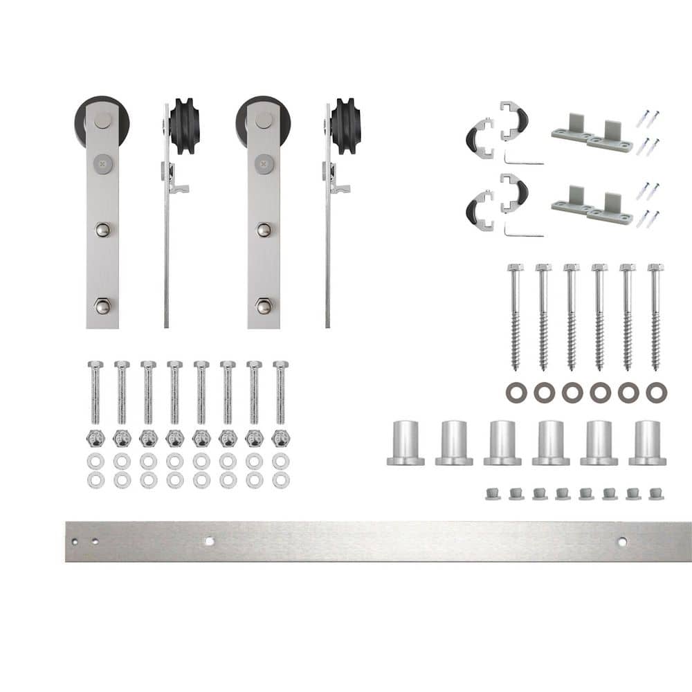 7.5 ft./90 in. Brushed Nickel Non-Bypass Sliding Barn Door Hardware Kit Straight Design Roller for Double Doors price history on PriceWatchPro