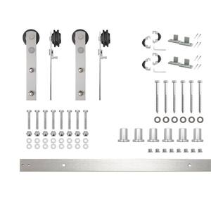 7.5 ft./90 in. Brushed Nickel Non-Bypass Sliding Barn Door Hardware Kit Straight Design Roller for Double Doors