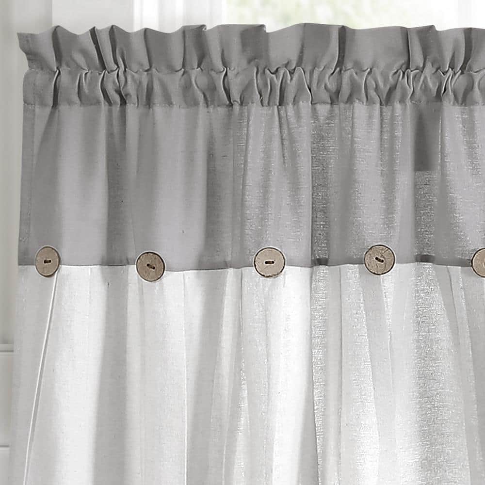 Gray and Off-White Cotton Blend Kitchen Tier Curtains with Rustic Buttons