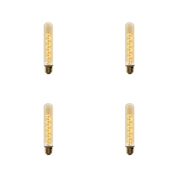 25-Watt Equivalent T10 Dimmable Spiral Filament Large Amber Glass E26 Vintage Edison LED Light Bulb, Warm White (4-Pack)
