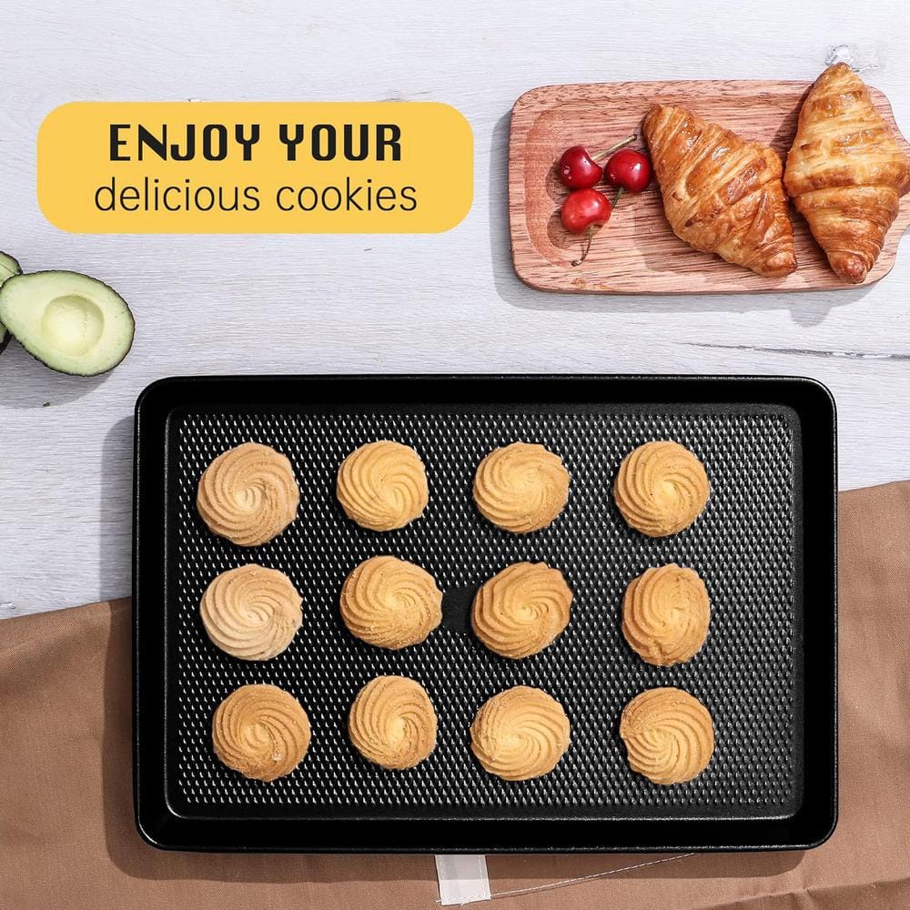 3-Piece Carbon Steel Baking Sheet Pan Sets, Heavy Duty Nonstick Cookie Tray for Oven with Diamond Texture Pattern, Gray - Thumbnail 4