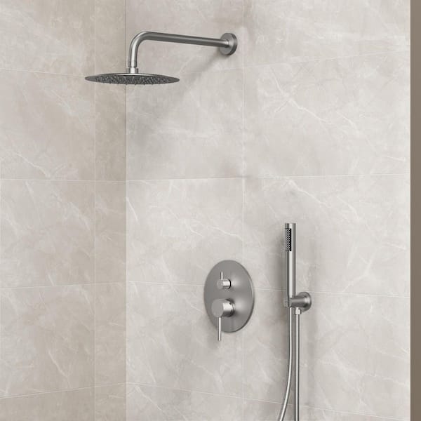 EVERSTEIN 1-Spray Patterns Round 10 in. Wall Mount Dual Shower Heads with Handheld in Brushed Nickel (Valve Included)