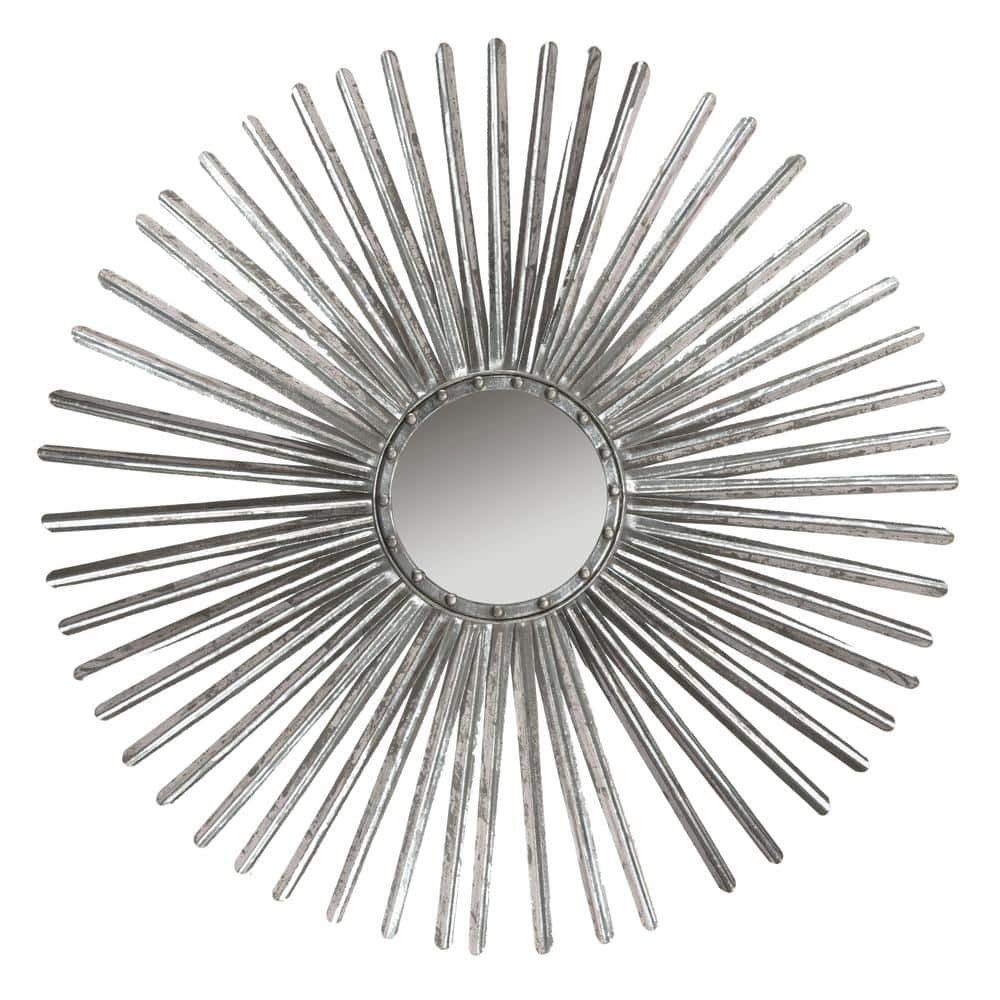 Radiant Silver 33.5" Contemporary Sunburst Round Mirror