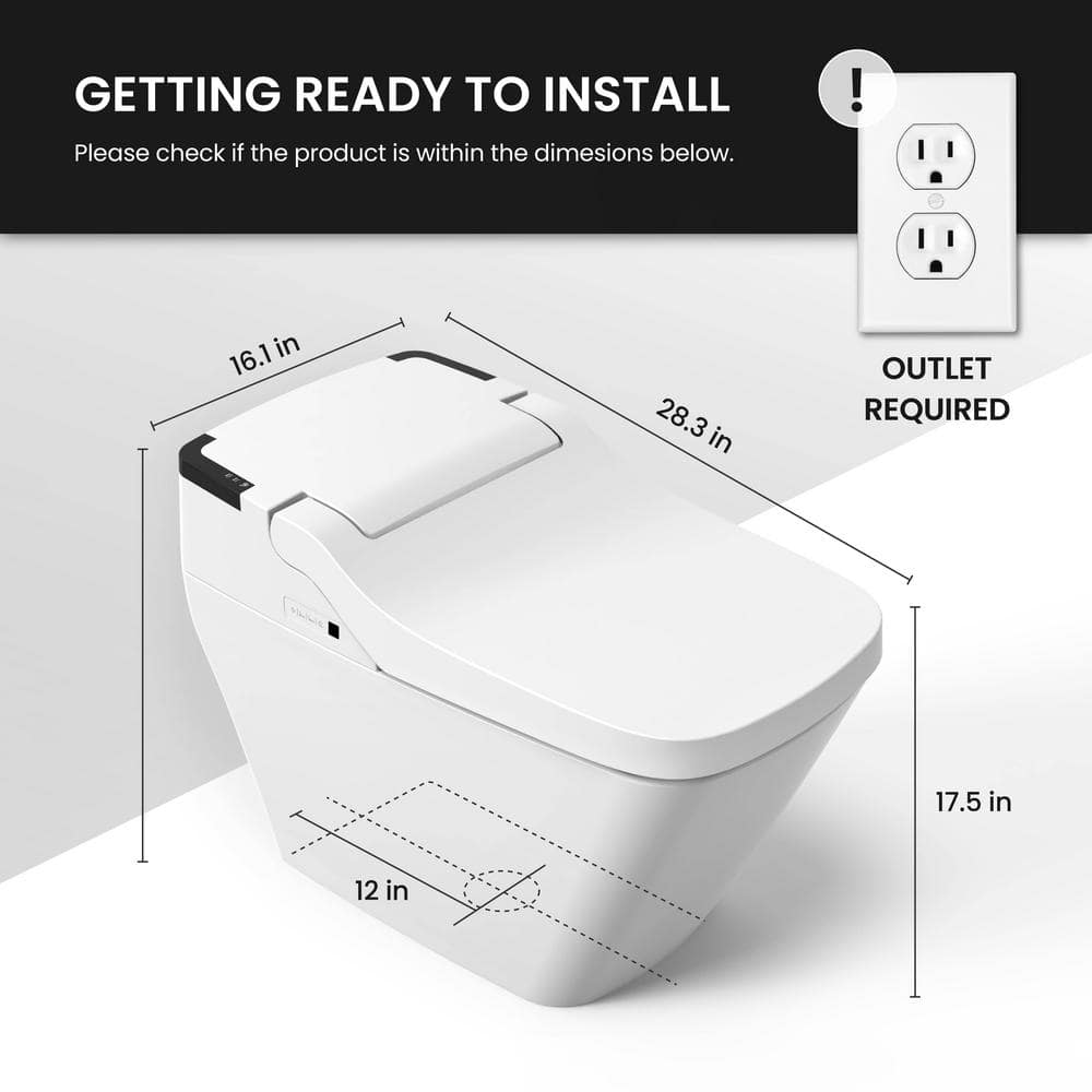 White Smart Bidet Toilet with Heated Seat and Auto Flush