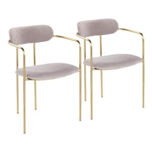 Demi Silver Velvet and Gold Metal Dining Arm Chair (Set of 2)