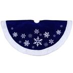 48 in. Blue Velveteen Snowflake Christmas Tree Skirt with Faux Fur Trim
