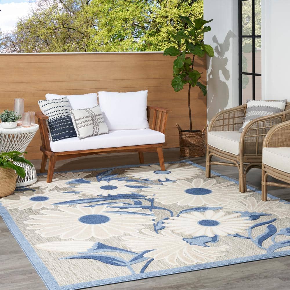 Blue/Grey Floral Synthetic 6' x 9' Flat Woven Rug