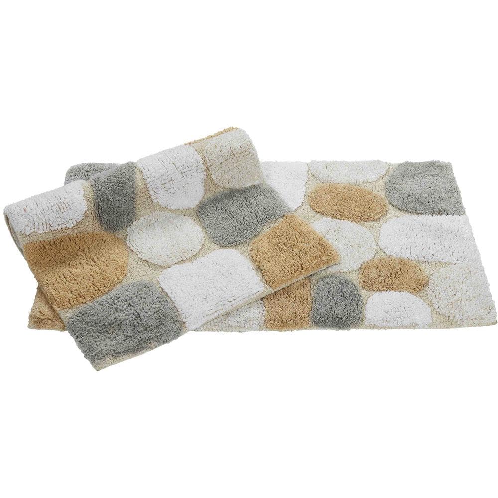 Pebble Pattern Cotton Bath Rug Set in Light Beige
