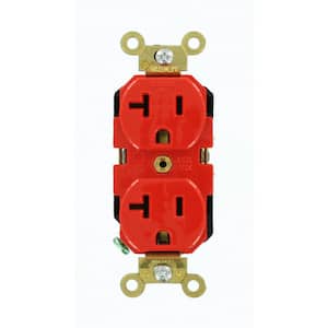 20 Amp Industrial Grade Extra Heavy Duty Self Grounding Duplex Outlet, Red