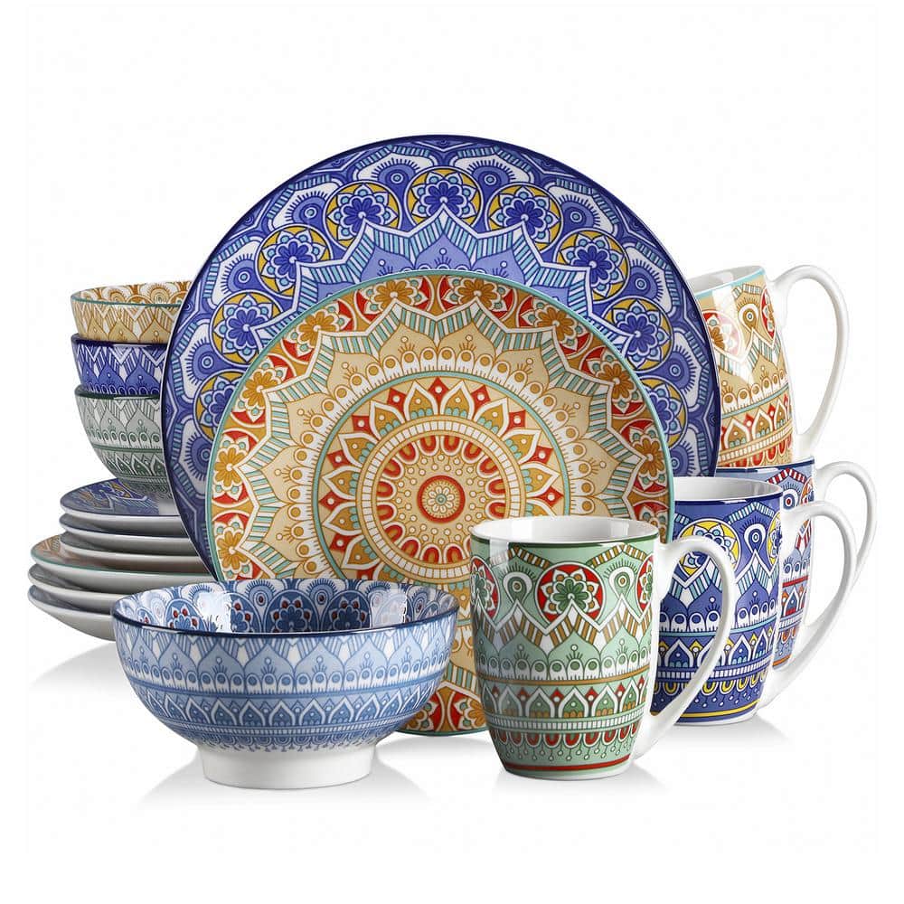 vancasso Mandala 16-Piece Porcelain Multi-Colors Dinnerware Sets ...