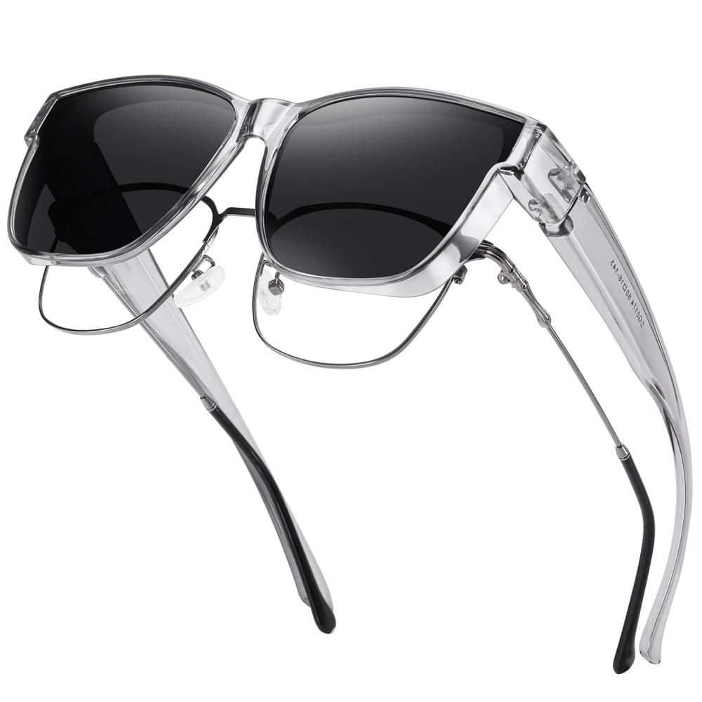 Oversized Square Fit‑Over Sunglasses, Polarized UV400 Protection, Gray (1‑Pack), Lightweight TR90 Frame for Men Women