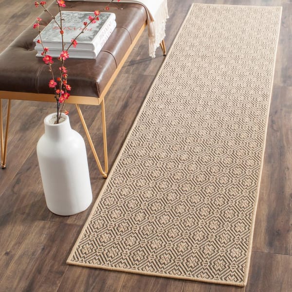 Palm Beach 2 ft. x 10 ft. Natural/Black Geometric Runner Rug