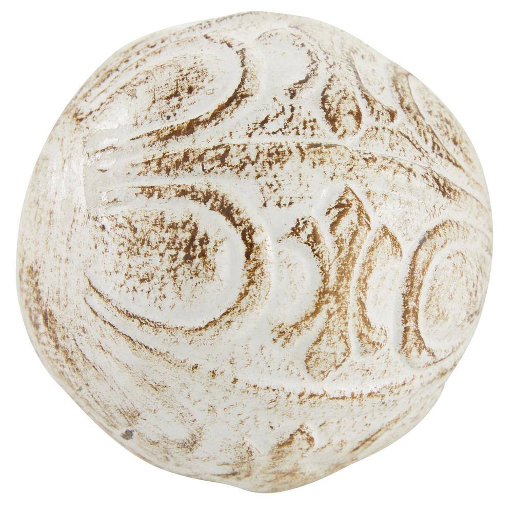 White and Gold Ceramic Carved Decorative Orbs, Set of 4