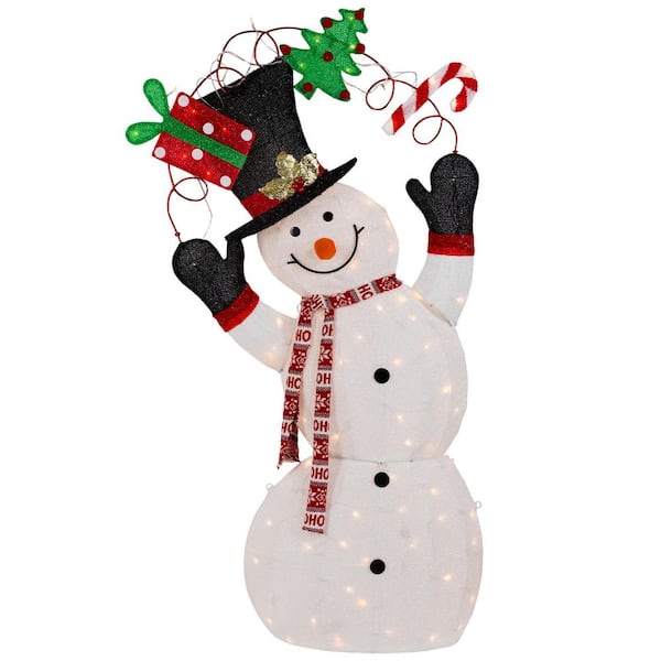 3D Lighted Festive Snowman Outdoor Christmas Decoration-46in.-Warm White LED
