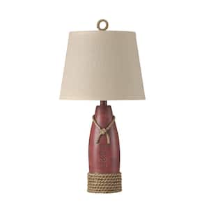 26.25 in. Nantucket Red Table Lamp with Cream Hardback Canvas Shade