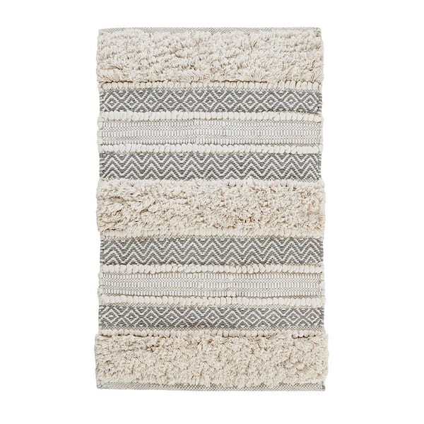 Vsmile 32 in. x 20 in. Grey Woven Texture Stripe Bath Rug, Non-Skid Latex Backing Bath Rug
