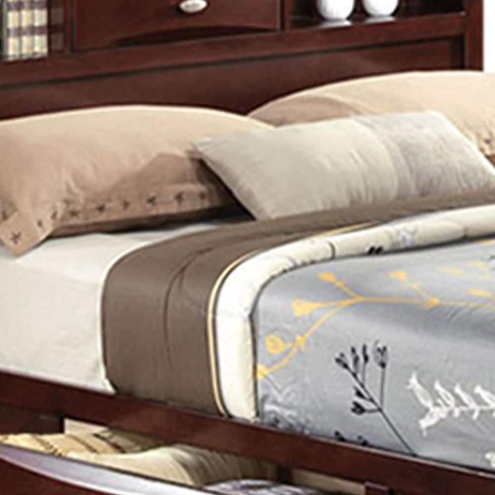 Espresso King Wood Storage Bed with Bookcase Headboard