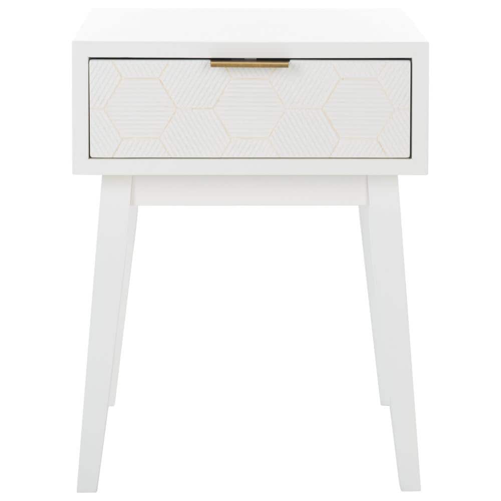 White Wood and Metal Retro Accent Table with Storage