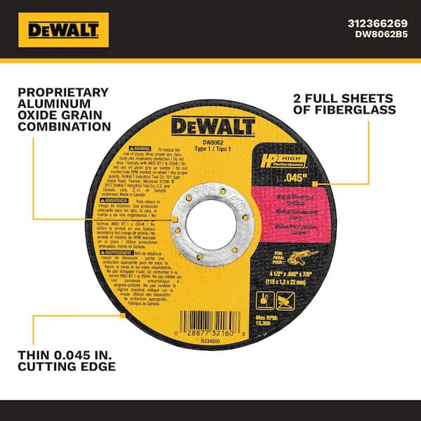 4-1/2 in. x 0.045 in. x 7/8 in. Metal and Stainless Cutting Wheel (5-Pack)