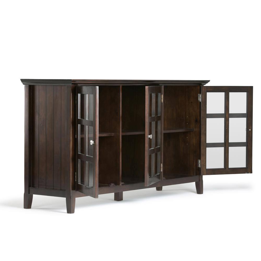 Brunette Brown Solid Wood Wide Storage Cabinet with Glass Doors