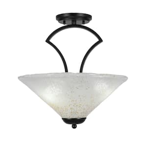 Cleveland 16 in. Matte Black Semi-Flush with Gold Ice Glass Shade
